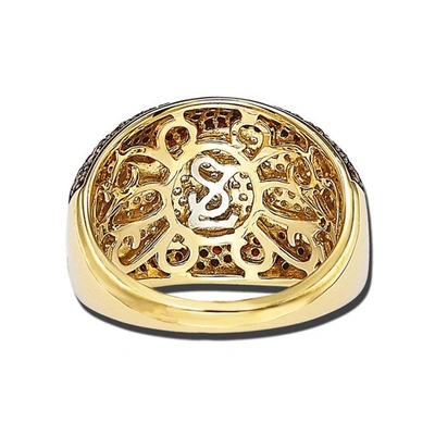 Suzy Levian Gold Plated Sterling Silver Red And White Cubic Zirconia Anniversary Ring In Yellow