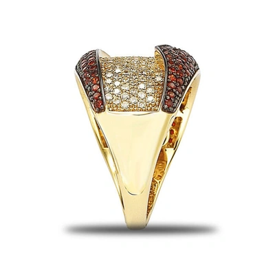 Suzy Levian Gold Plated Sterling Silver Red And White Cubic Zirconia Anniversary Ring In Yellow