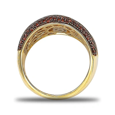 Suzy Levian Gold Plated Sterling Silver Red And White Cubic Zirconia Anniversary Ring In Yellow