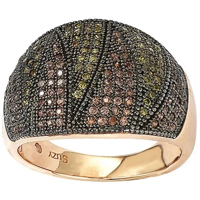 Suzy Levian Rose Gold Over Sterling Silver Cubic Zirconia Micro Pave Wide Band Ring In Brown