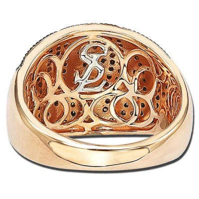 Suzy Levian Rose Gold Over Sterling Silver Cubic Zirconia Micro Pave Wide Band Ring In Brown