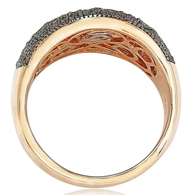 Suzy Levian Rose Gold Over Sterling Silver Cubic Zirconia Micro Pave Wide Band Ring In Brown
