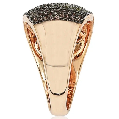 Suzy Levian Rose Gold Over Sterling Silver Cubic Zirconia Micro Pave Wide Band Ring In Brown