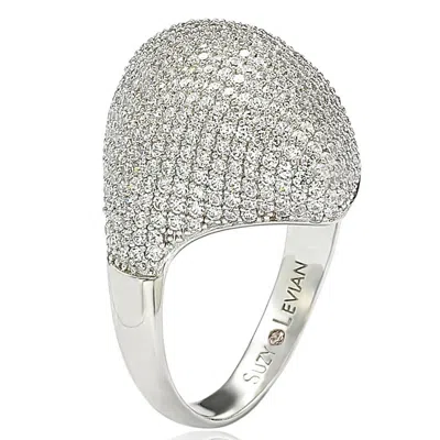 Suzy Levian Sterling Silver Pave Cubic Zirconia Pave Dome Ring In White