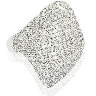Suzy Levian Sterling Silver Pave Cubic Zirconia Pave Dome Ring In White