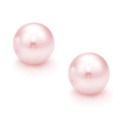 Suzy Levian 14k White Gold Round Pink Freshwater Pearls Stud Earrings - 7 Mm