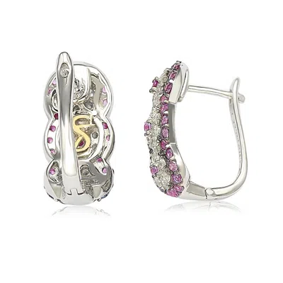 Suzy Levian Pink Sapphire And Diamond In Sterling Silver Earrings