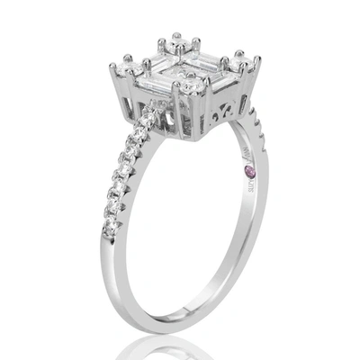 Suzy Levian Sterling Silver Bagguette And Round Cut Cluster Cubic Zirconia Bridal Engagement Ring In White