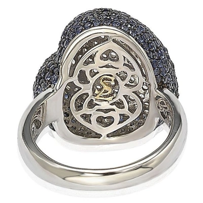 Suzy Levian Sterling Silver Sapphire And Diamond Accent Micro Pave Heart Ring In Blue