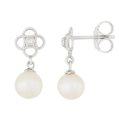 Shop Splendid Pearls 14k White Gold Diamond Pearl Earrings
