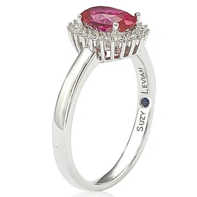 Suzy Levian Sterling Silver Created Ruby Cubic Zirconia Halo Ring In Red