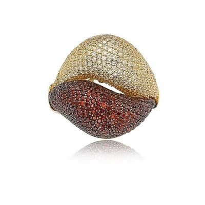 Suzy Levian Goldplated Red And White Cubic Zirconia Micro Pave Ring In Yellow