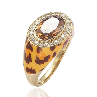 Shop Suzy Levian Gold Plated Sterling Silver Oval Brown Cubic Zirconia Animal Print Ring