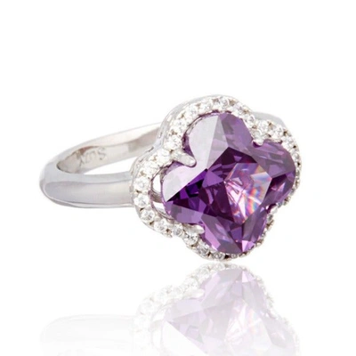 Shop Suzy Levian Sterling Silver Purple Cubic Zirconia Halo Ring