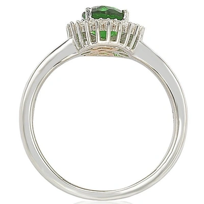 Suzy Levian Sterling Silver Simulated Green Emerald Oval Cubic Zirconia Halo Ring