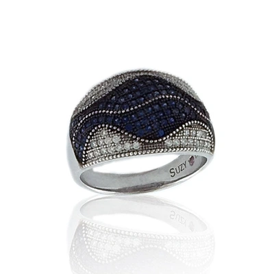 Shop Suzy Levian Pave Cubic Zirconia Sterling Silver Blue Wave Ring
