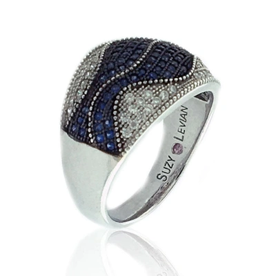 Shop Suzy Levian Pave Cubic Zirconia Sterling Silver Blue Wave Ring