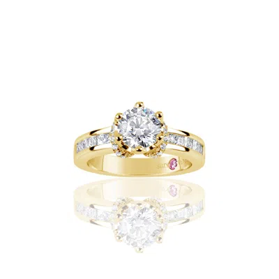 Suzy Levian Golden Sterling Silver Cubic Zirconia Round Cut Engagement Ring In Yellow