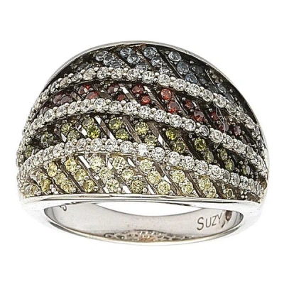 Suzy Levian Sterling Silver Cubic Zirconia Multi-color Pave Ring