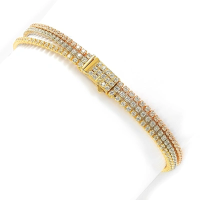 Suzy Levian Tri-tone Sterling Silver Cubic Zirconia Bracelet In Multi