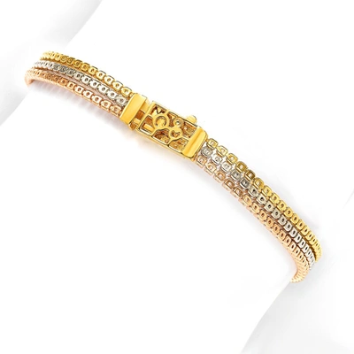 Suzy Levian Tri-tone Sterling Silver Cubic Zirconia Bracelet In Multi