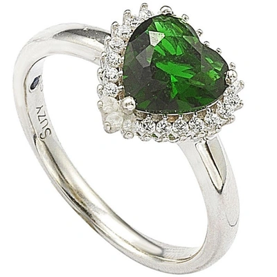 Shop Suzy Levian Sterling Silver Heart-shaped Green Cubic Zirconia Ring