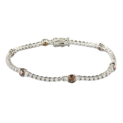 Shop Suzy Levian Sterling Silver Brown And White Cubic Zirconia Tennis Bracelet