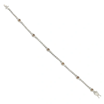 Suzy Levian Sterling Silver Brown And White Cubic Zirconia Tennis Bracelet