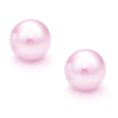 Suzy Levian 14k White Gold Round Purple Freshwater Pearl Stud Earrings - 8 Mm In Pink