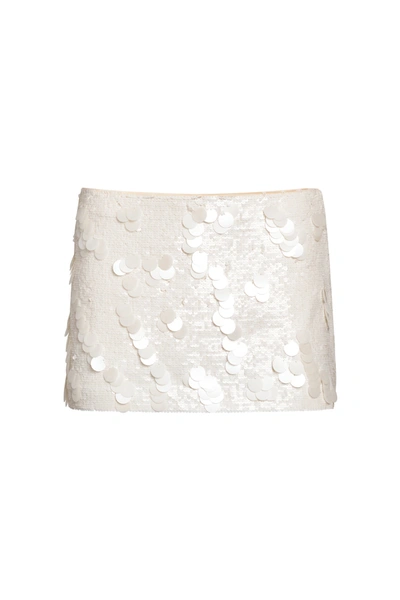 Danielle Guizio Ny Low Rise Paillette Skirt In Seashell White