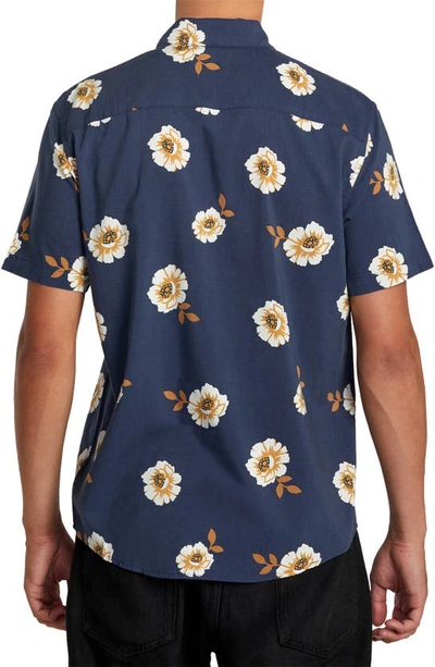 Shop Rvca Botanical Short Sleeve Button-up Shirt In Moody Blue