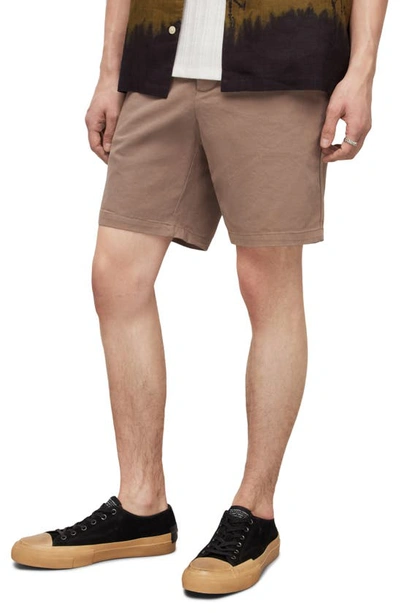 Shop Allsaints Neiva Flat Front Stretch Twill Shorts In Earthy Brown