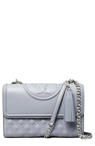 Shop Tory Burch Fleming Leather Convertible Shoulder Bag In Cloud Blue