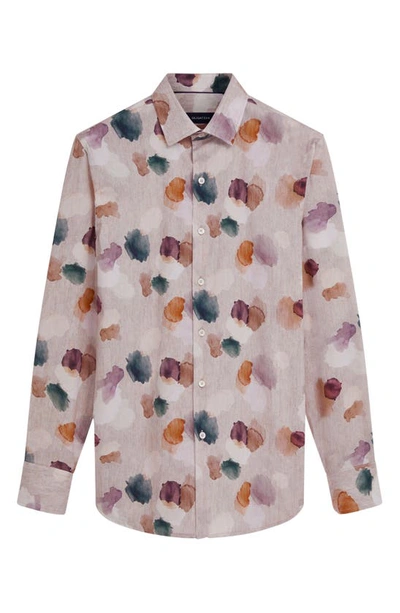 Shop Bugatchi Shaped Fit Abstract Print Stretch Cotton Button-up Shirt In Sand