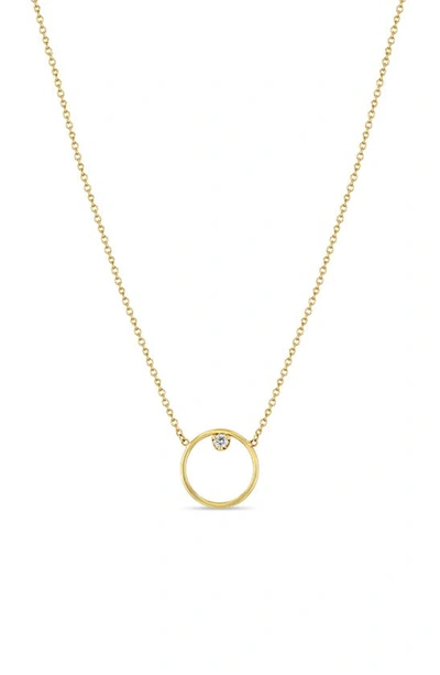 Shop Zoë Chicco Diamond Circle Necklace In 14k Yellow Gold