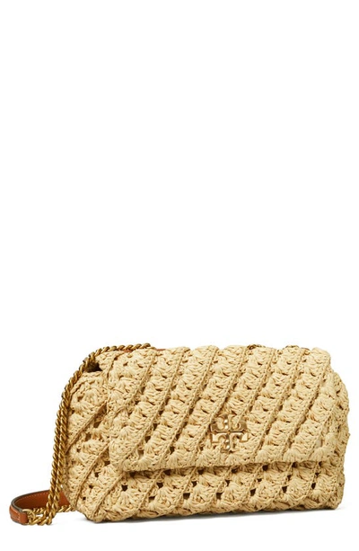 Tory Burch Kira Crochet Raffia Shoulder Bag In Natural