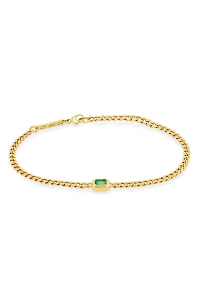 Shop Zoë Chicco Emerald Curb Chain Bracelet In 14k Yellow Gold