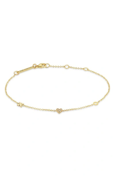 Shop Zoë Chicco Itty Bitty Xo Pavé Diamond Bracelet In 14k Yellow Gold