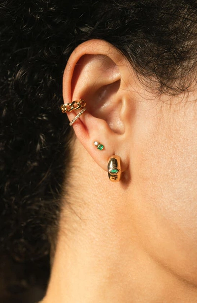 Shop Zoë Chicco Mixed Emerald & Diamond Stud Earrings In 14k Yellow Gold