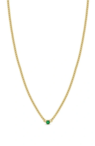 Shop Zoë Chicco Extra Small Emerald Curb Chain Necklace In 14k Yellow Gold