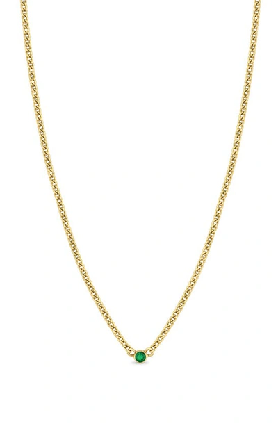 Zoë Chicco 14k Yellow Gold Emerald Solitaire Chain Choker Necklace, 14-16 In 14k Yellow Gold
