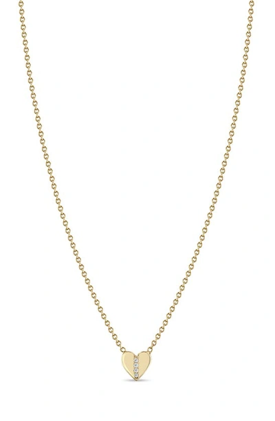 Shop Zoë Chicco Midi Bitty Diamond Heart Necklace In 14k Yellow Gold