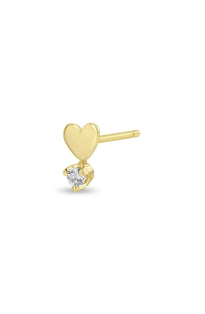 Shop Zoë Chicco Itty Bitty Heart & Prong Diamond Single Stud Earring In 14k Yellow Gold