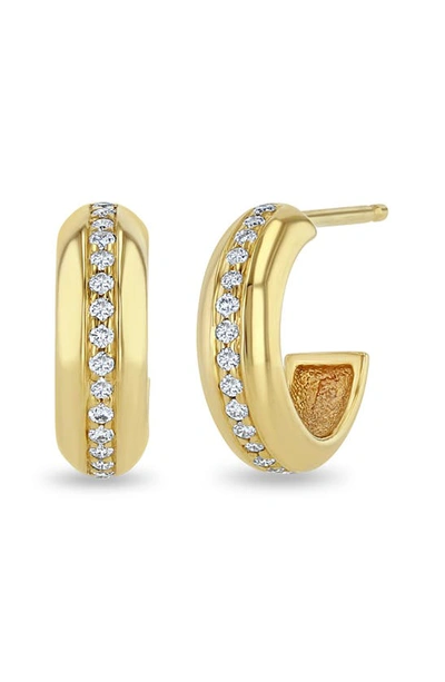 Shop Zoë Chicco 14k Pavé Diamond Huggie Hoop Earrings In 14k Yg