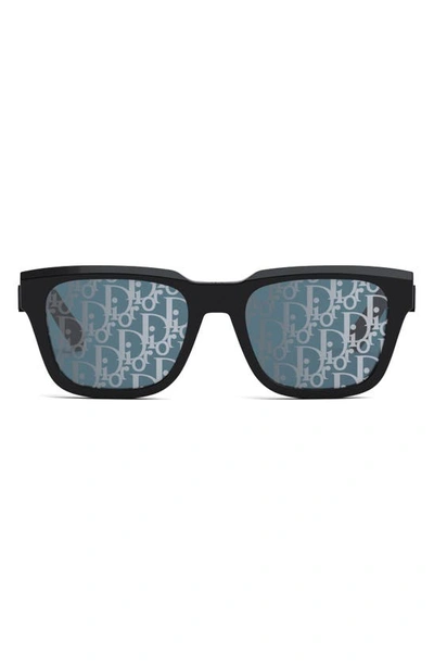 Shop Dior 'b23 S1i 54mm Geometric Sunglasses In Shiny Black / Blue Mirror