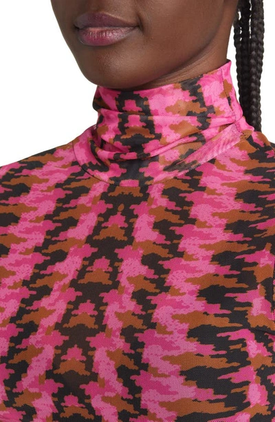 Shop Afrm Zadie Mock Neck Mesh Top In Pink Herringbone