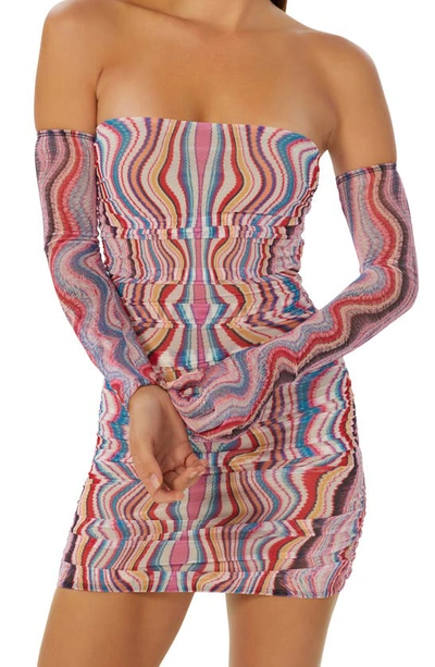 Shop Afrm Danni Snakeskin Print Minidress With Gloves In Multi Pink Wave
