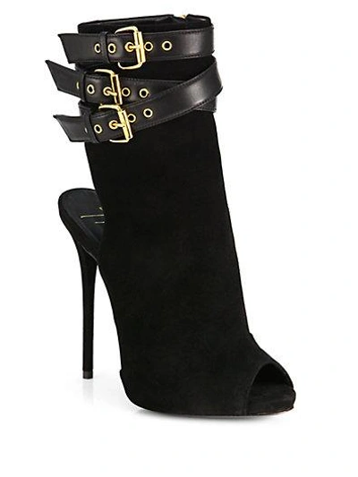 Shop Giuseppe Zanotti Suede Peep-toe Ankle Boots In Nero-black