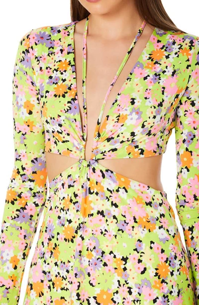 Shop Afrm Swinton Floral Long Sleeve Minidress In Spring Lime Ditsy
