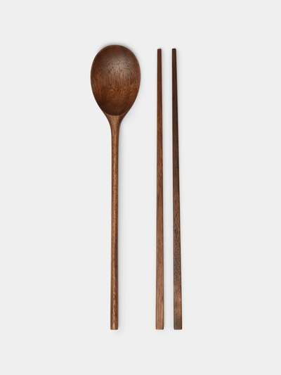 Jaejin Choi Walnut Lunch Spoon And Chopsticks Set
